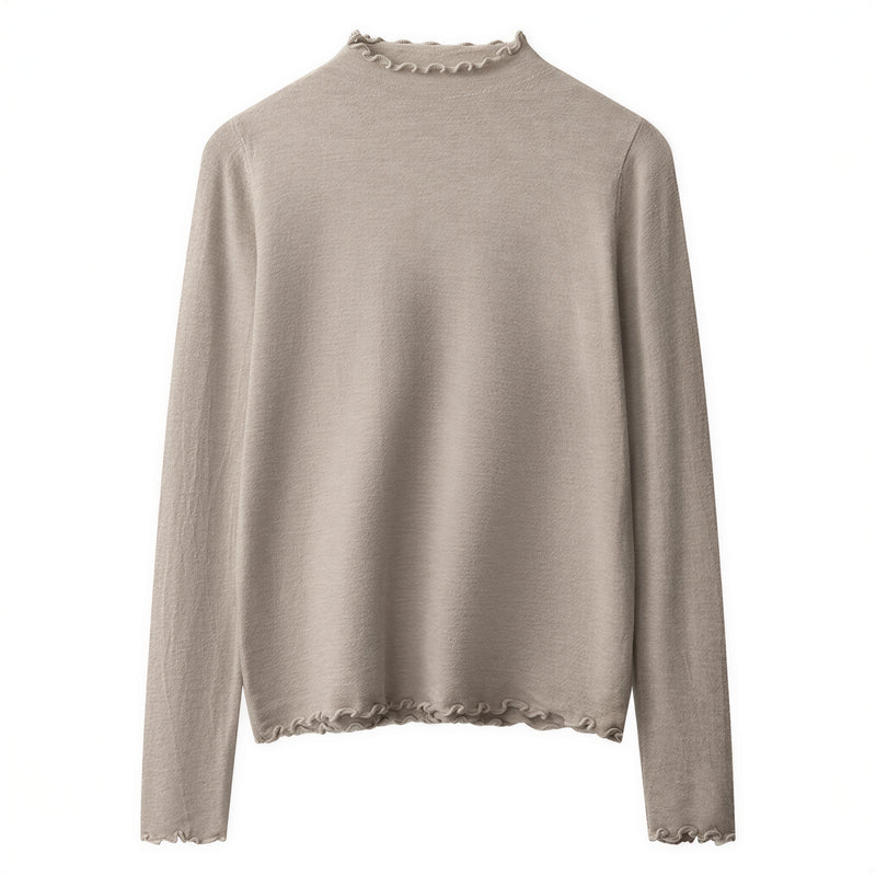 【全2色】S~2XL メロウフリルのハイネック風スリムニット