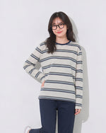 S~XL ボーダー クルーネック ゆったりTシャツ