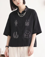 【全2色】M~2XL 遊び心のある線画ルーズ半袖シャツ | 今季人気