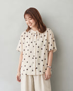 M-2XL ドット柄ルーズスタンドカラーシャツ