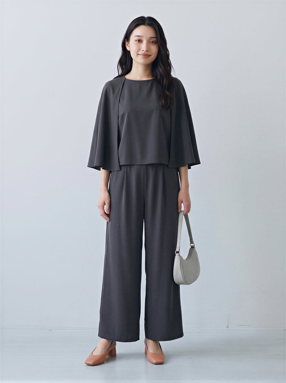 【秋新作】【全4色】S~2XL ケープスリーブワイドパンツセットアップ