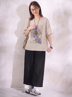 ゆったりカジュアルクルーネックフラワープリント半袖Tシャツ
