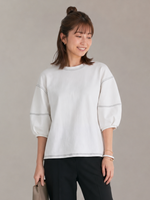 【全2色】M~XL 配色ステッチ パフスリーブスウェット