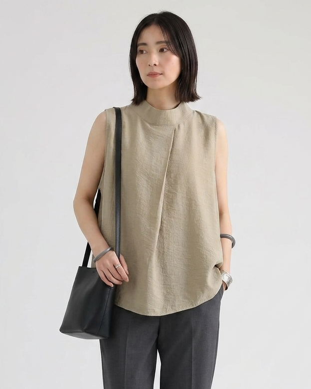 M-2XL スタンドカラー ゆったりAラインタンクトップ