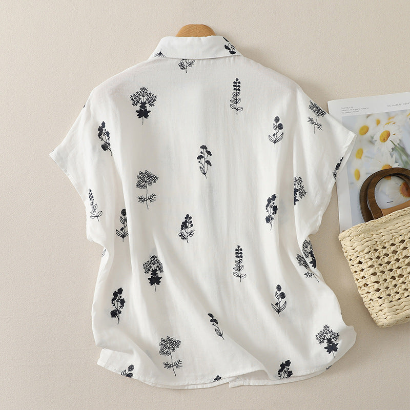 【全2色】M~3XL 小さめラウンドネック 花柄 ゆったり半袖シャツ