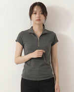 ハーフジップ Vネック フィット 半袖Tシャツ-スモークグレー-3XL