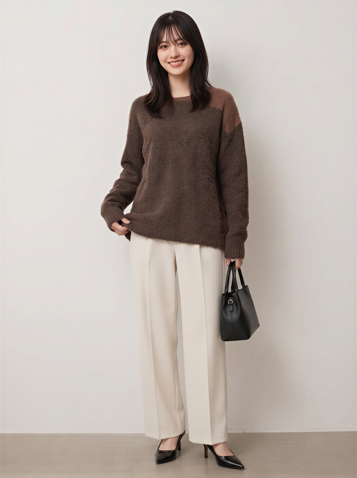 【秋新作】オフショルダー風 ルーズフィット シャギー感ニット
