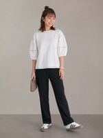 【全2色】M~XL 配色ステッチ パフスリーブスウェット