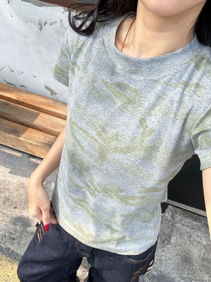 アメリカンレトロ迷彩染め！柔らかで快適な個性的なスタイルの半袖Tシャツ