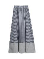 【全2色】S~XL 縦ストライプ 切替 配色パイピング Aラインフレアスカート