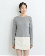 小粒ドット メローフリル付き クルーネック 長袖Tシャツ