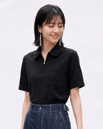 上質綿吸湿通気！ポロシャツ半袖Tシャツ黒スリムトップス