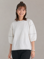 【全2色】M~XL 配色ステッチ パフスリーブスウェット