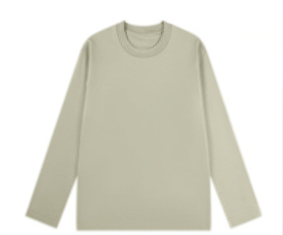 クルーネック ストレートシルエット ゆったり 長袖Tシャツ-ダークグリーン-4XL