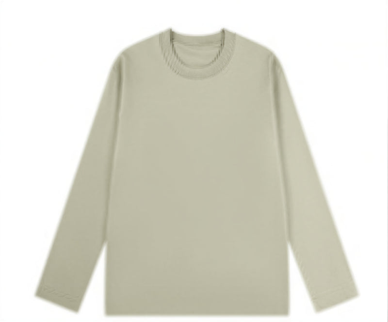 クルーネック ストレートシルエット ゆったり 長袖Tシャツ-ダークグリーン-4XL