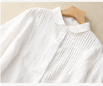 【全3色】M~2XL 七分袖ラミーシャツ｜フレンチピンタック ナチュラルレトロなゆったりコットンリネントップス