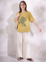 ゆったりカジュアルクルーネックフラワープリント半袖Tシャツ