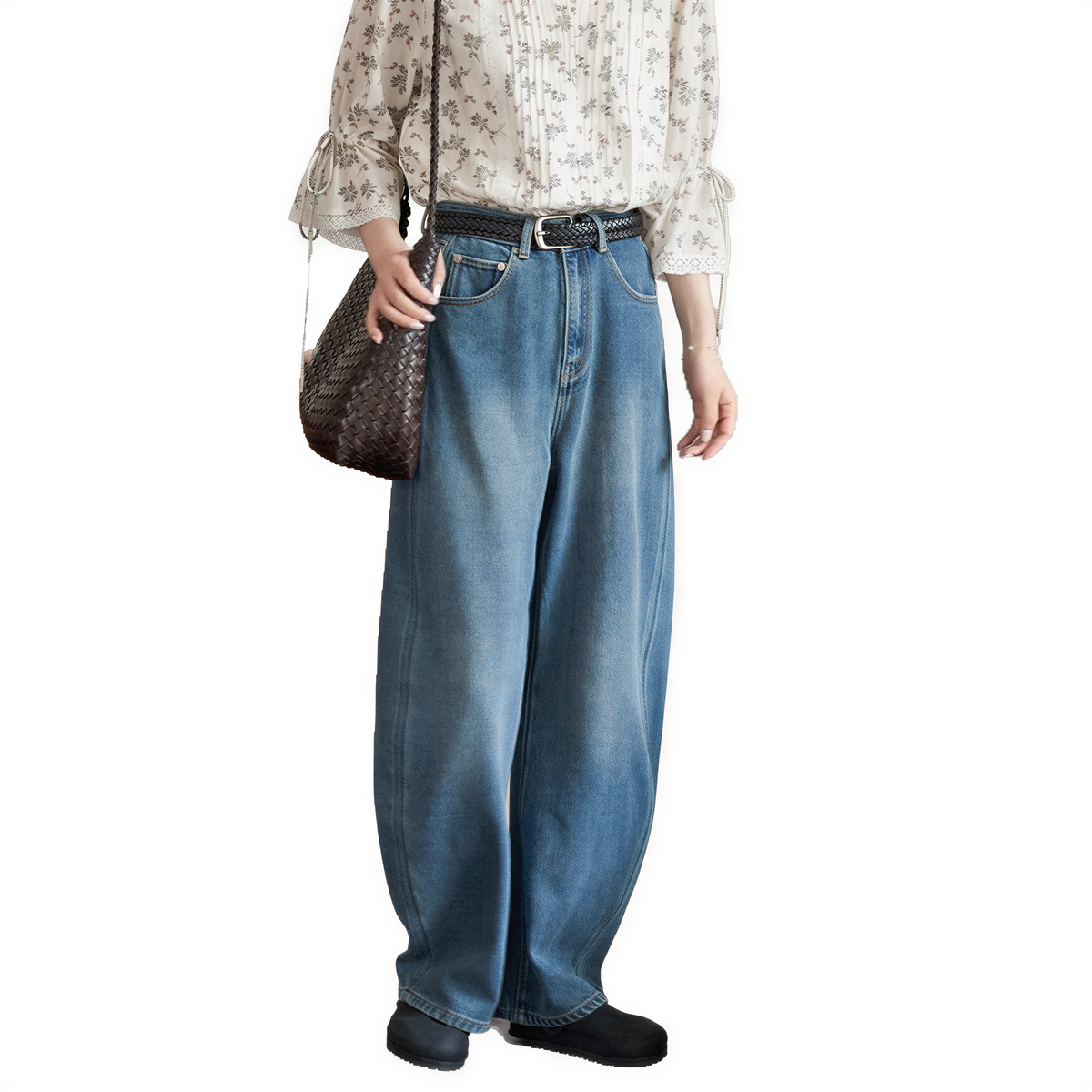 ハイウエスト ワイドシルエット デニムパンツ