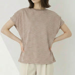 ボーダー柄 ゆったり バットスリーブ クルーネックTシャツ