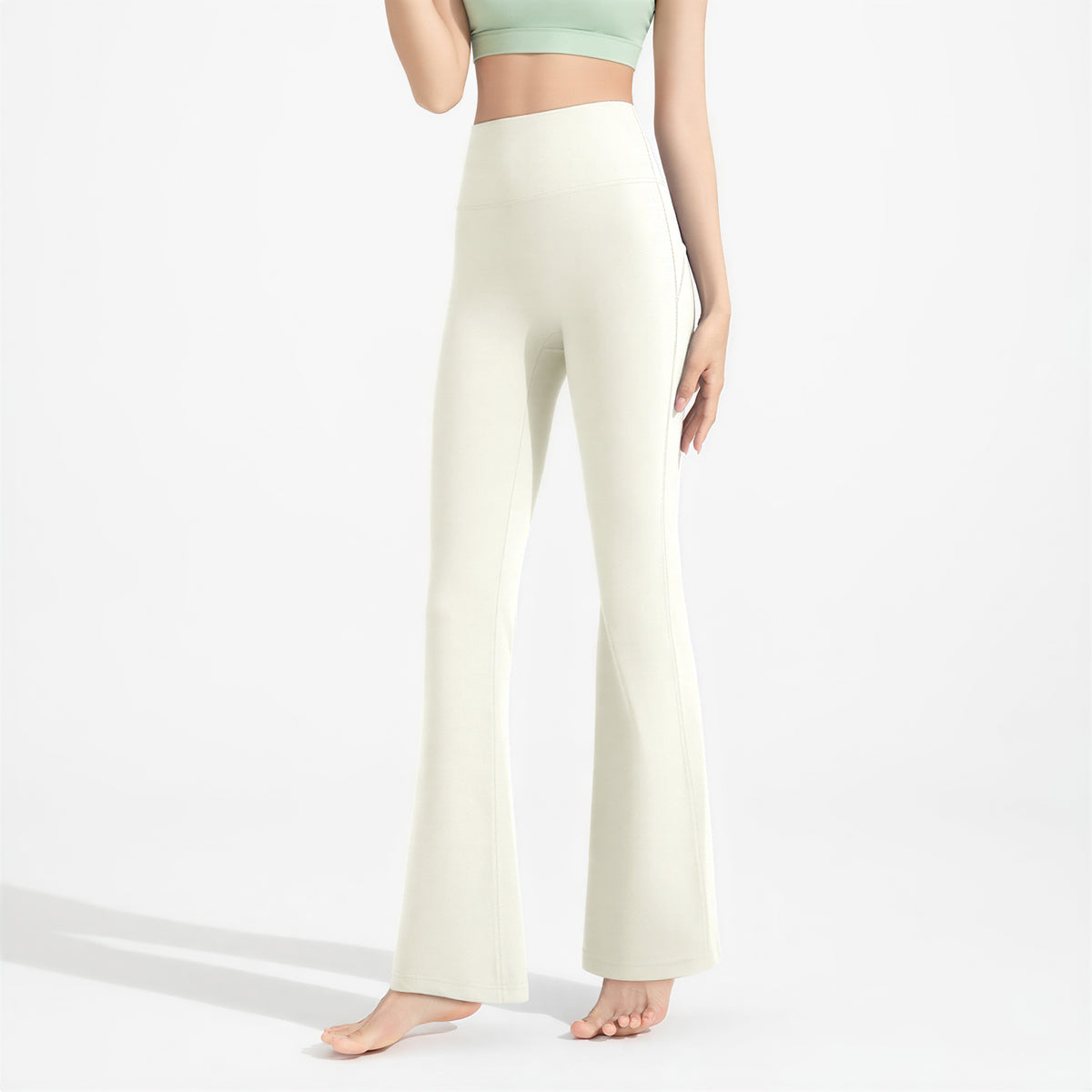 ハイウエスト ヒップアップ 微フレアパンツ-ライトベージュ-XL