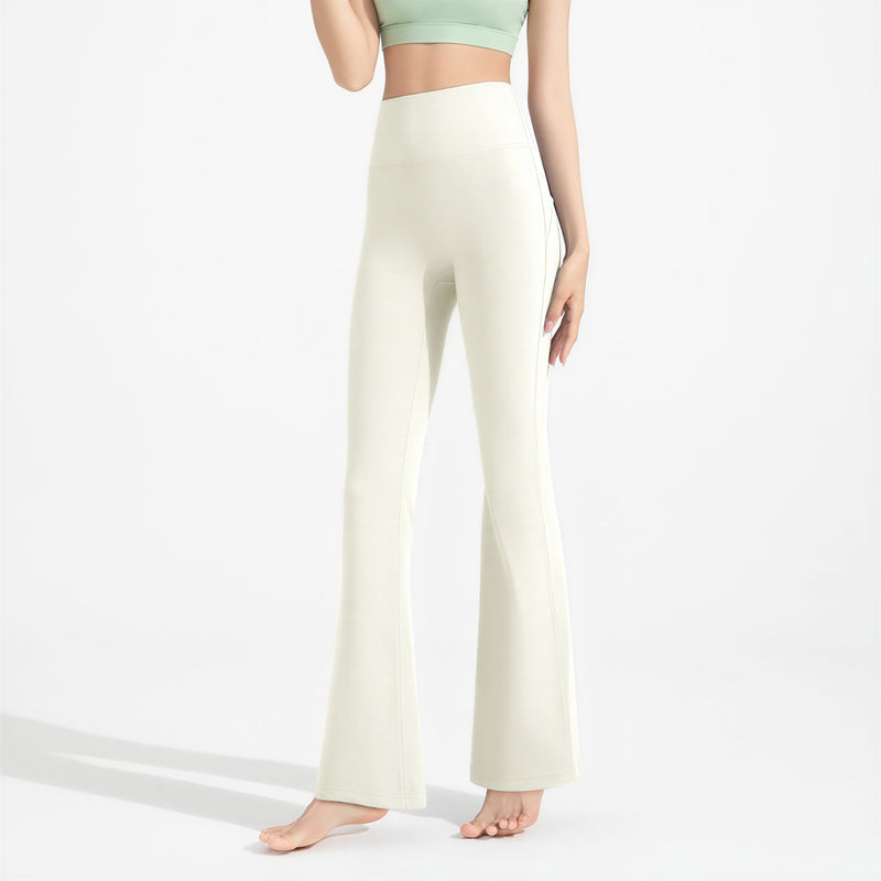 ハイウエスト ヒップアップ 微フレアパンツ-ライトベージュ-XL