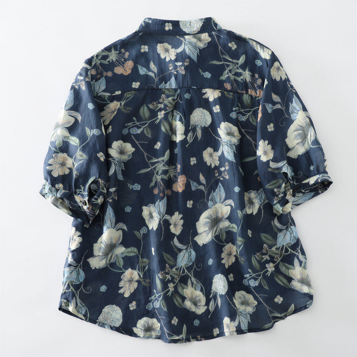 M~2XL レトロフラワープリント ブルーシャツ