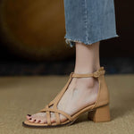 【5cm ヒール】クロス細ストラップ スクエアブロックヒール ワンストラップ オープントゥサンダル