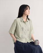 【全2色】M~2XL 遊び心のある線画ルーズ半袖シャツ | 今季人気