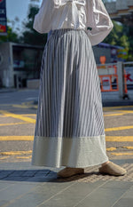 【全2色】S~XL 縦ストライプ 切替 配色パイピング Aラインフレアスカート