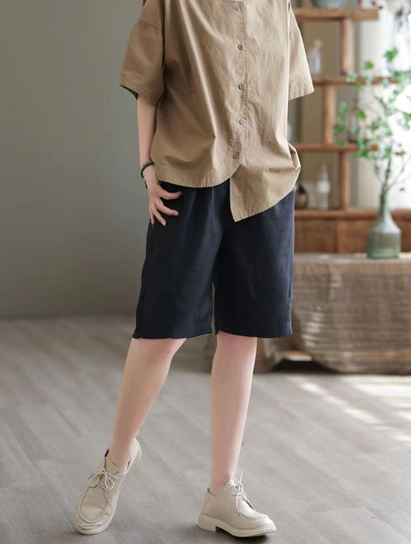 ウエストゴム ハイウエスト ゆったりハーフパンツ
