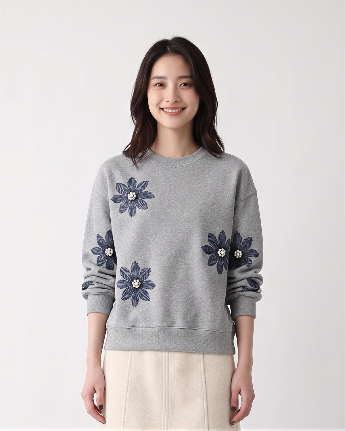 【秋新作】S~3XL 立体フラワー ルーズスウェット