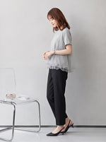ゆったりラウンドネック チュール切り替えTシャツ