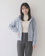ゆったりショート丈ドローストリングフード付きスウェット-サックス-FREE