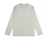 クルーネック ストレートシルエット ゆったり 長袖Tシャツ-グレイッシュベージュ-4XL