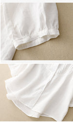 【全3色】M~2XL 七分袖ラミーシャツ｜フレンチピンタック ナチュラルレトロなゆったりコットンリネントップス