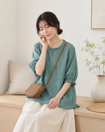 メローフリル襟 ラウンドネック ゆったりTシャツ
