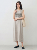 横刺繍切り替え ストレート ノースリーブタンクワンピース