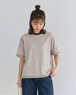 【全3色】ゆったりストレート 配色トリムTシャツ | 肌触り柔らかい