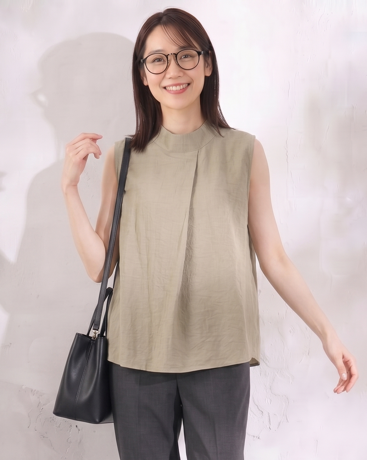 M-2XL スタンドカラー ゆったりAラインタンクトップ