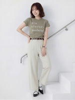 スリムフィット ショート丈 ドロップショルダー ラグランスリーブ ロゴパイル 半袖Tシャツ