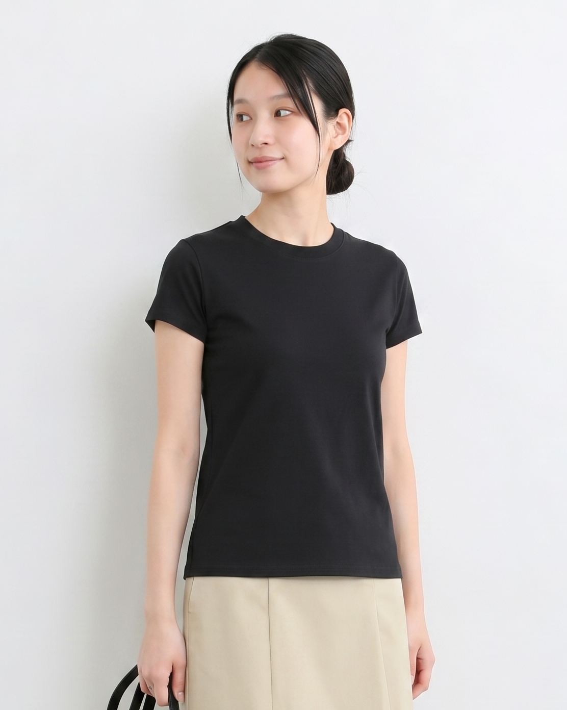 ウエストすっきり見え ラウンドネック 半袖Tシャツ
