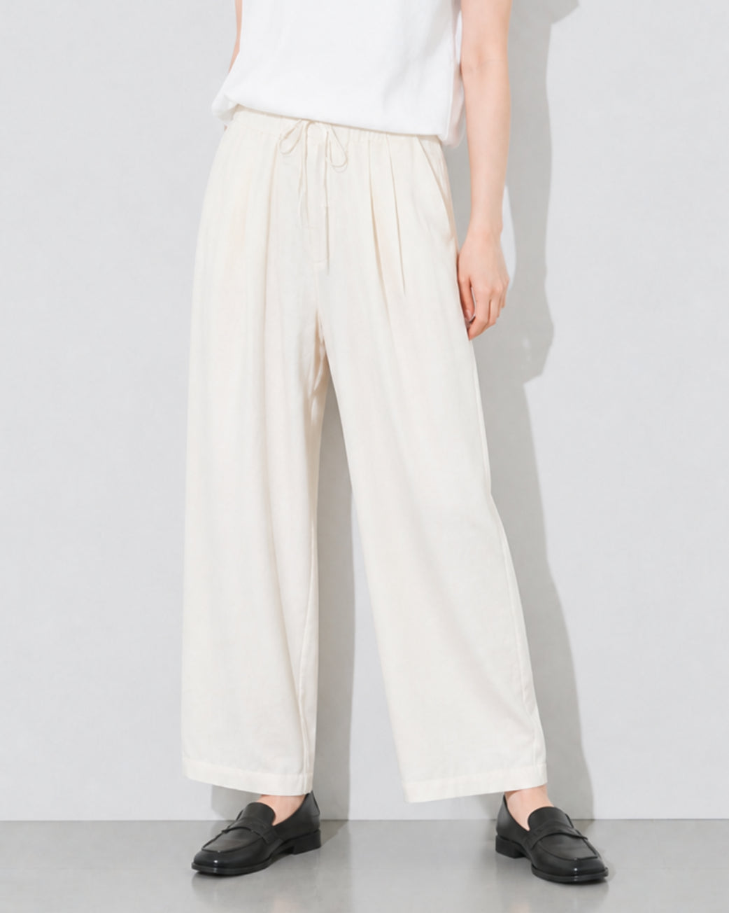 【全3色】S~3XL ウエストゴム ドローストリング ゆったりワイドパンツ