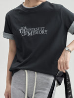 ロール配色レタリングTシャツ-杢グレー-L
