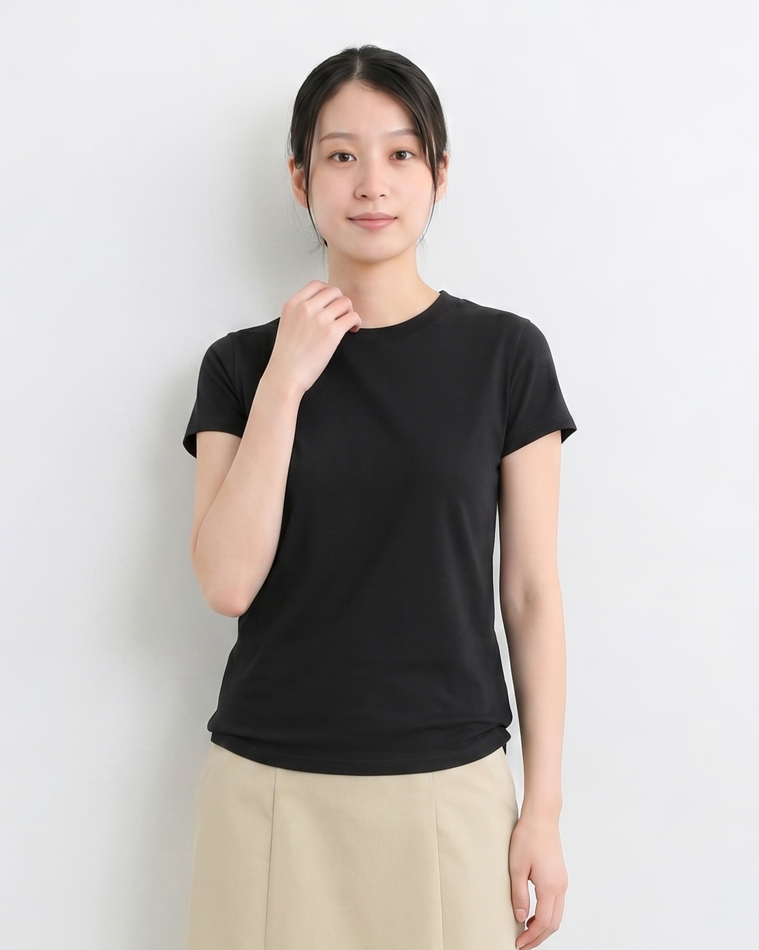 ウエストすっきり見え ラウンドネック 半袖Tシャツ