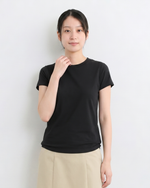 ウエストすっきり見え ラウンドネック 半袖Tシャツ
