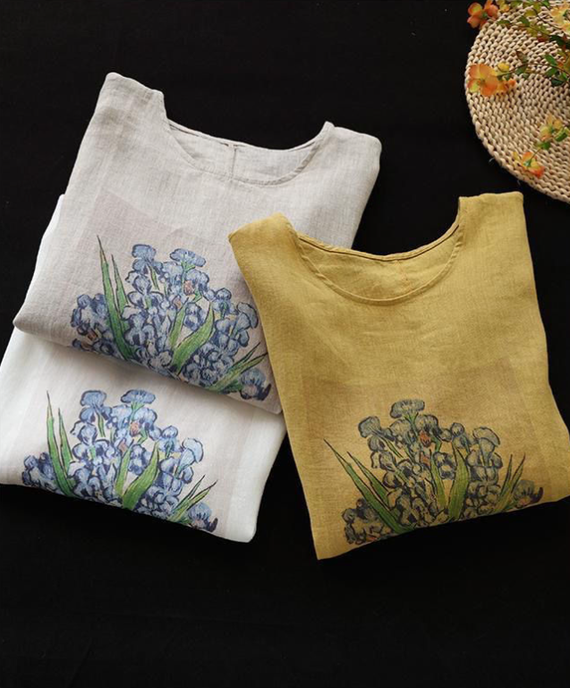 ゆったりカジュアルクルーネックフラワープリント半袖Tシャツ
