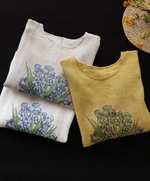 ゆったりカジュアルクルーネックフラワープリント半袖Tシャツ
