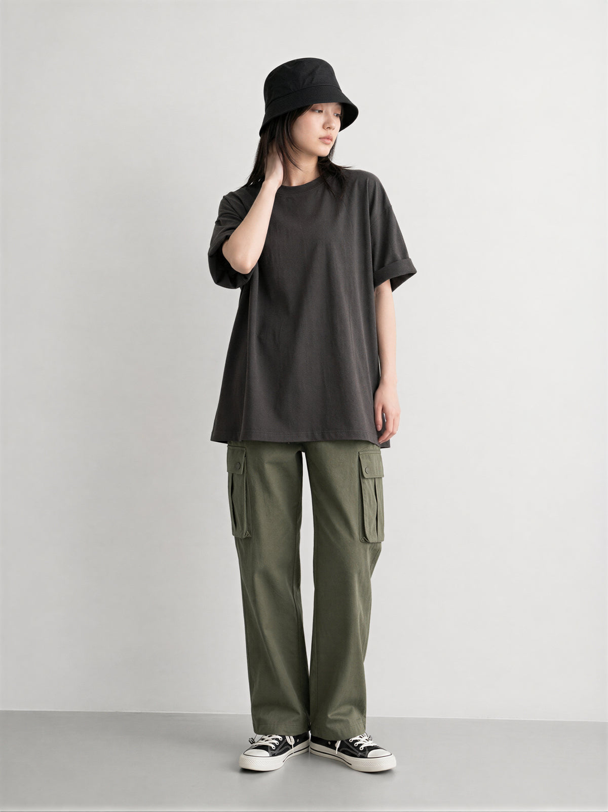 半袖Tシャツ ゆったりシルエット ミドル丈 カジュアル ドロップショルダー コットン
