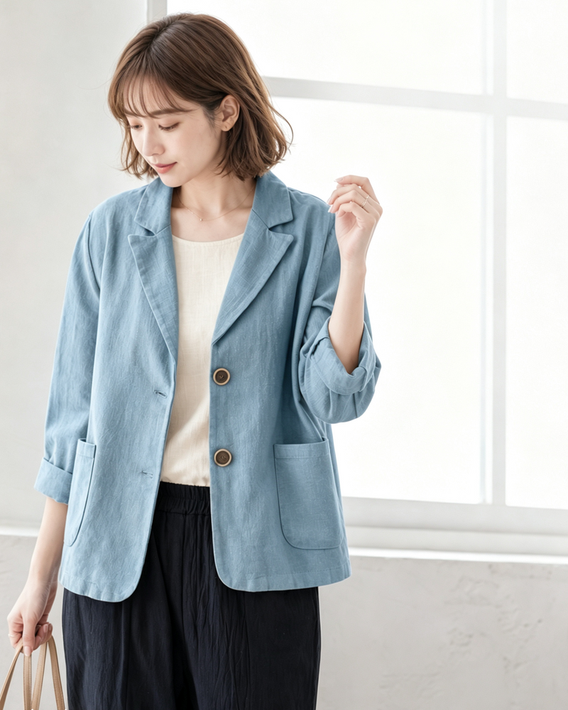 【全3色】M~2XL ホワイト シングルボタン テーラードカラー ショート丈ジャケット