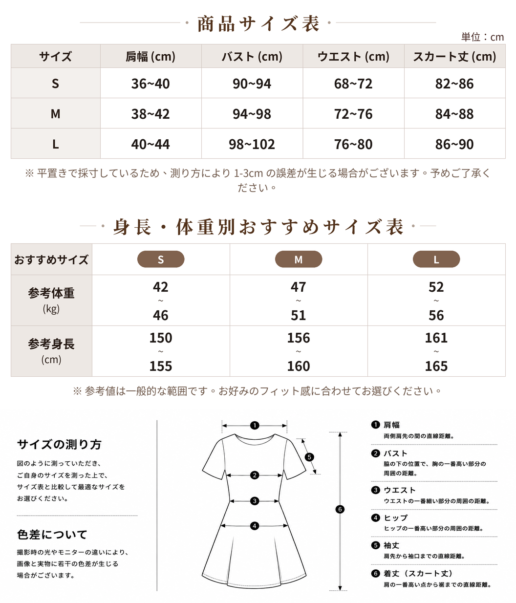 S~L フィットトップス 切替プリーツニットワンピース size chart 1